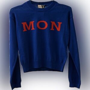 Moncler Kids Blue Sweater with Red Logo